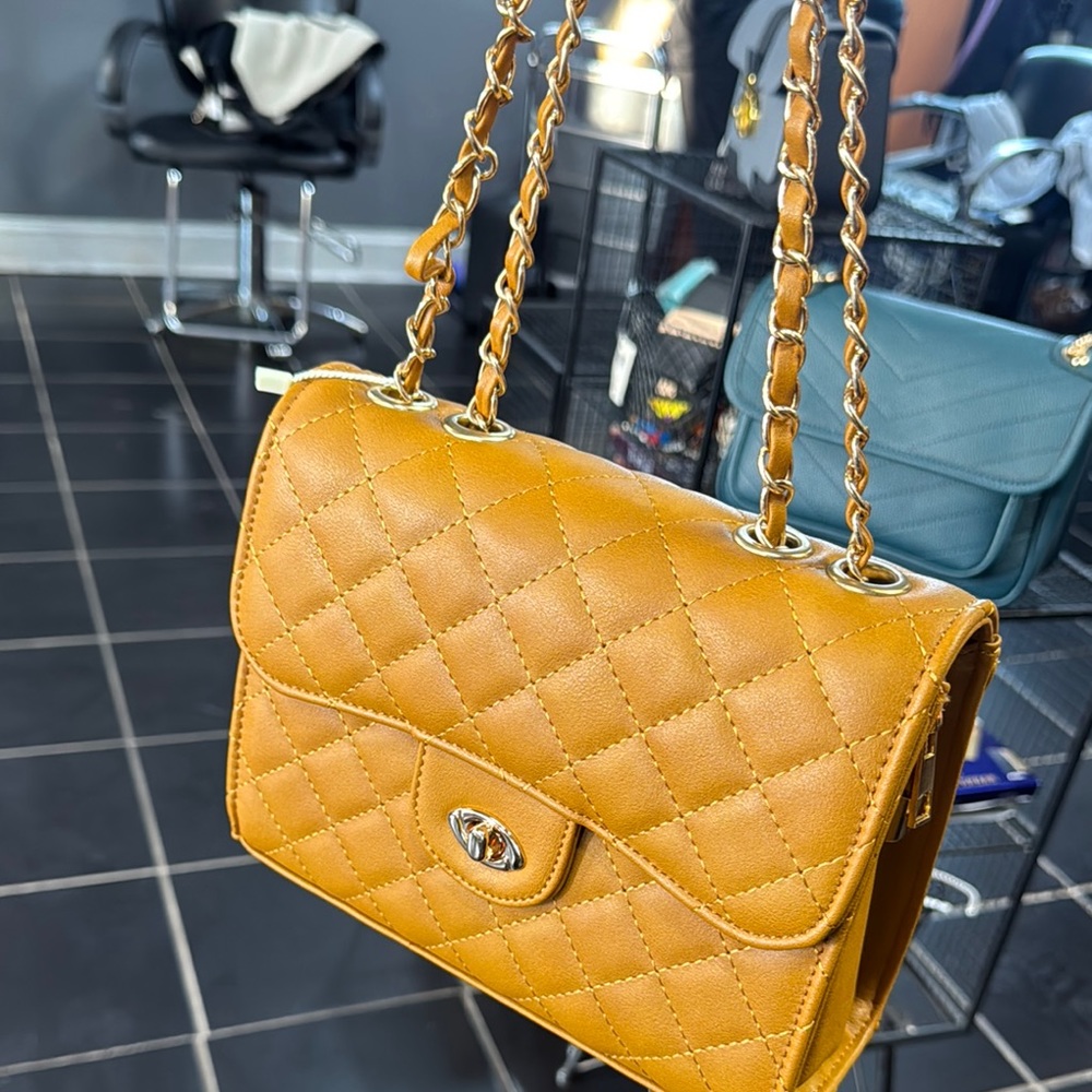 Elegant Tan Quilted Shoulder Bag
